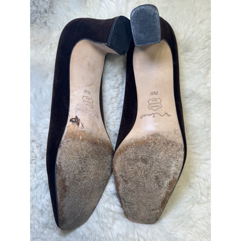 Vintage Y2k 90s Nina Pump Velvet Square Toe 7.5 Chocolate Brown Fall Wedding - Picture 13 of 15